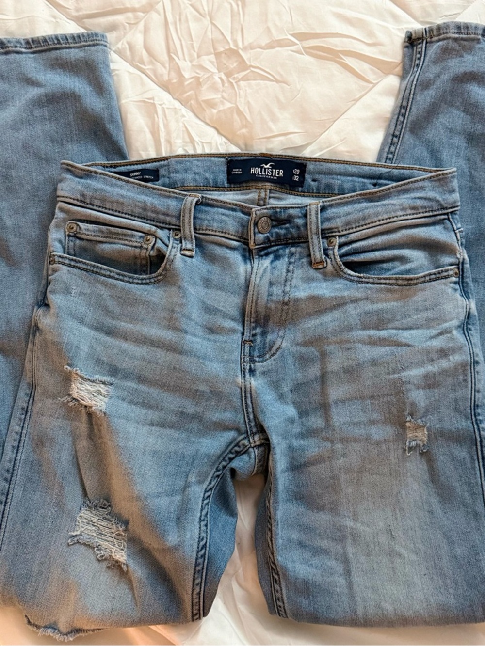 Hollister Men’s Skinny Slim Stretch Jeans Light Blue Distressed Straight w29 l32